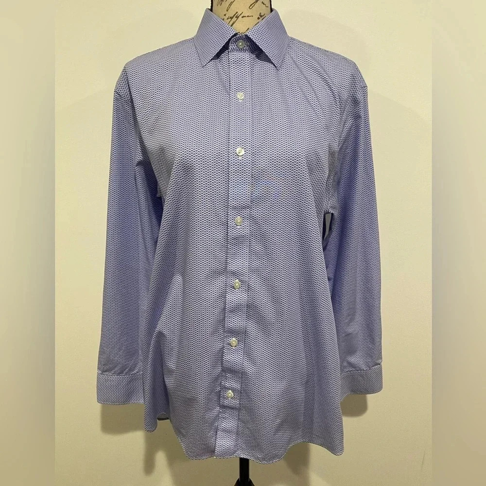 Bonobos Standard Fit Long Sleeve Dress Shirt 16x34 Geometric Blue WRINKLE FREE